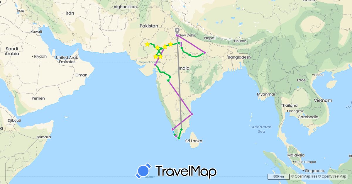 TravelMap itinerary: driving, bus, plane, train, boat in India (Asia)