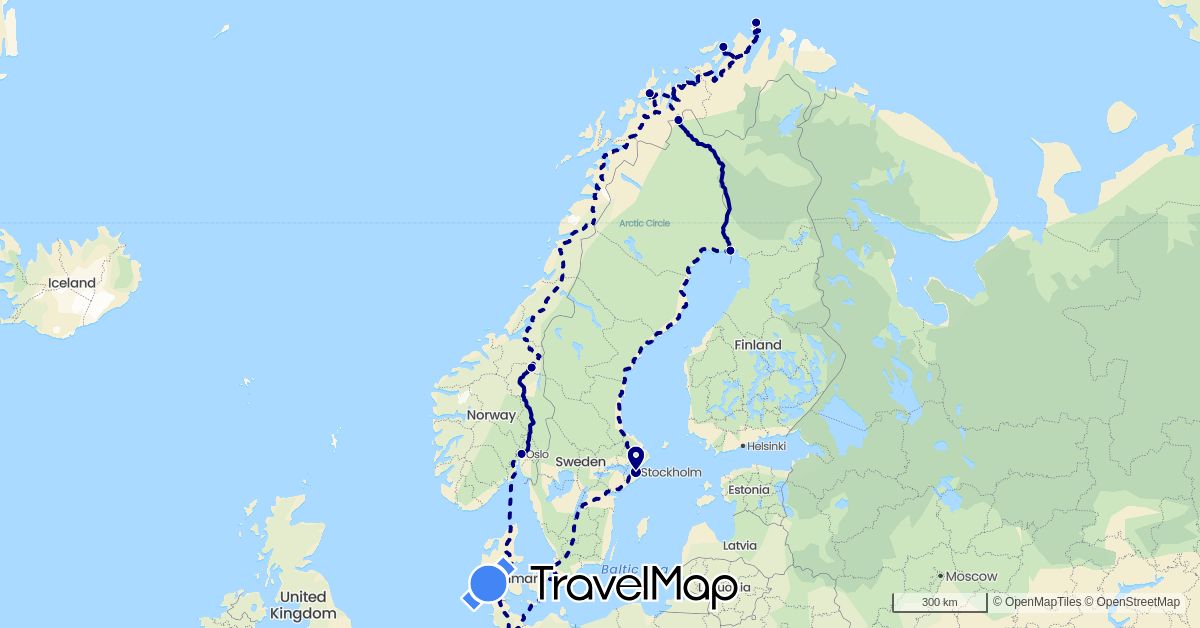 TravelMap itinerary: driving in Belgium, Spain, Finland, Gibraltar, Norway, Sweden (Europe)