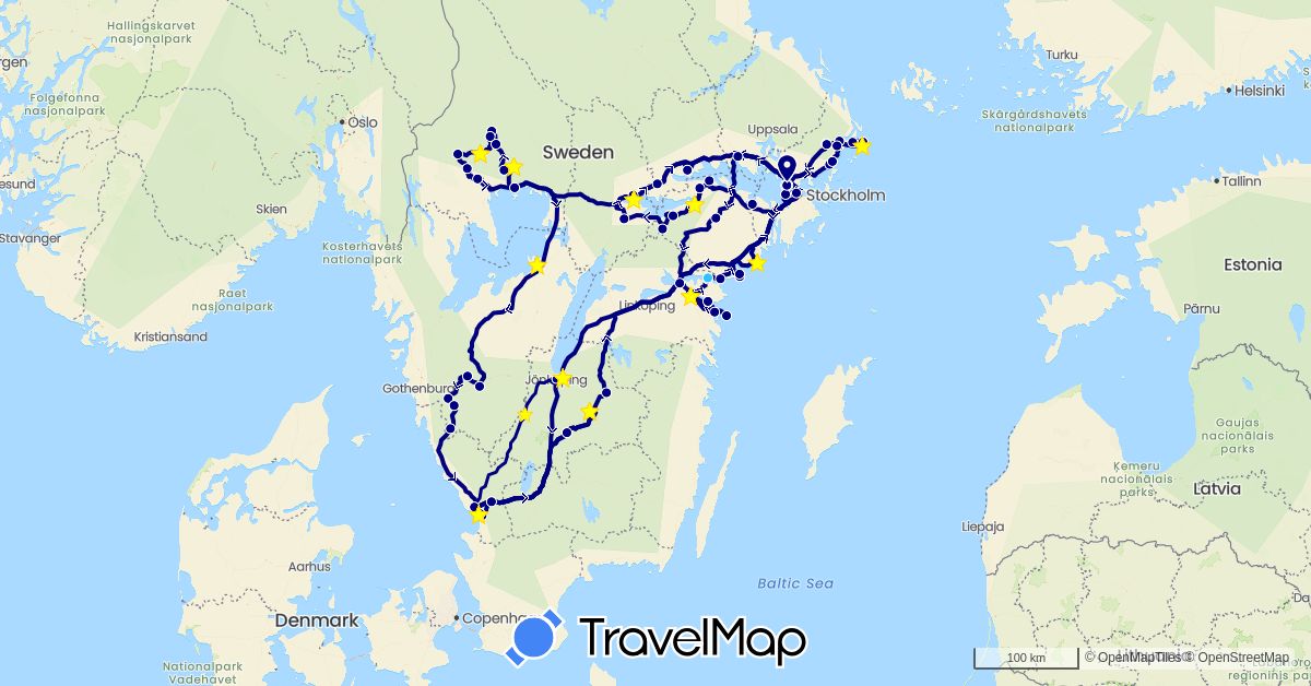 TravelMap itinerary: driving, boat in Sweden (Europe)